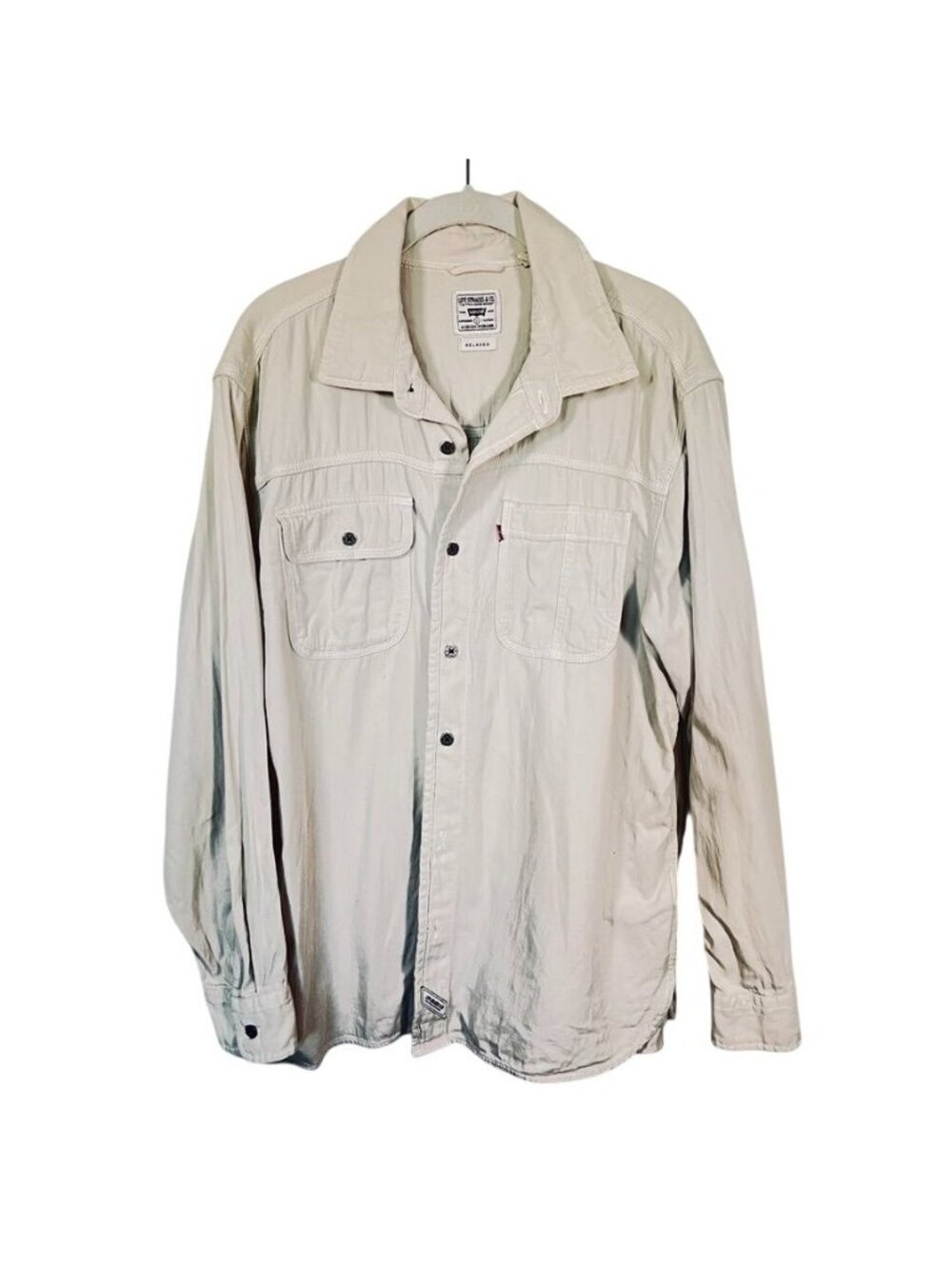 Levis Auburn Worker Mens Shirt L Beige Relaxed Cotton Utility Workwear Chore